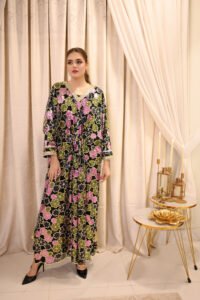 Black Sequined Printed Kaftan