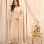 Champagne Gold Hand-Embellished Long Dress with Trousers & Dupatta