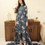 Grey Floral Silk 3-Piece Suit with Georgette Dupatta