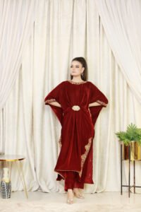 Royal Red Velvet Embroidered Kaftan