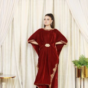 Royal Red Velvet Embroidered Kaftan