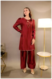 Crimson Bloom – Raw Silk Elegance