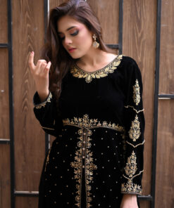 Midnight Elegance – Black Velvet 3-Piece Suit with Gold Embroidery UK