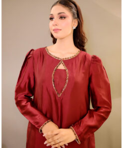 Alternative view of Radiant in Ruby – Luxury 3 Piece Pret Suit with Statement Cape