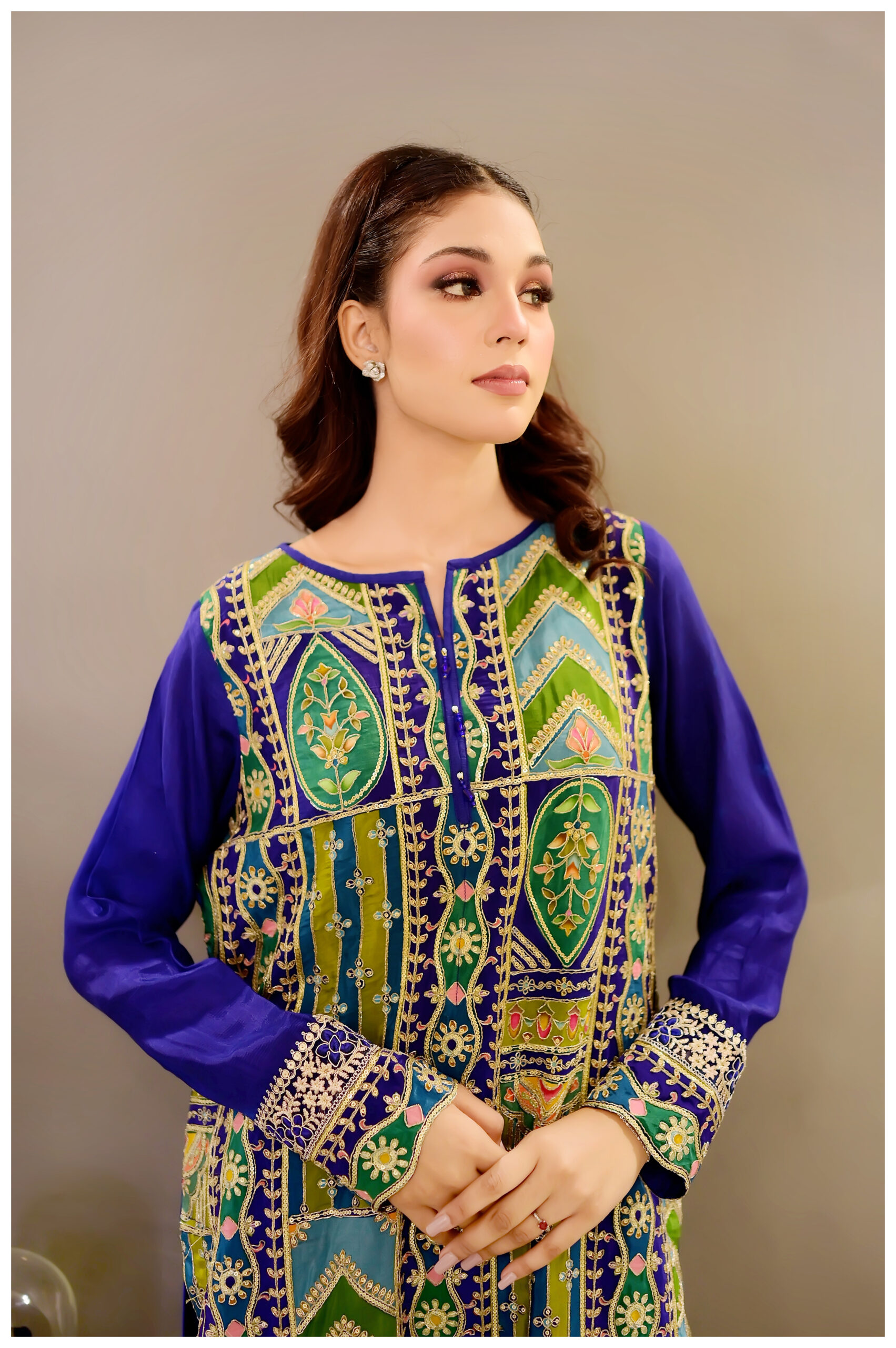 Heritage Bloom – Dark Blue 3 Piece Luxury Pret Suit - Image 4