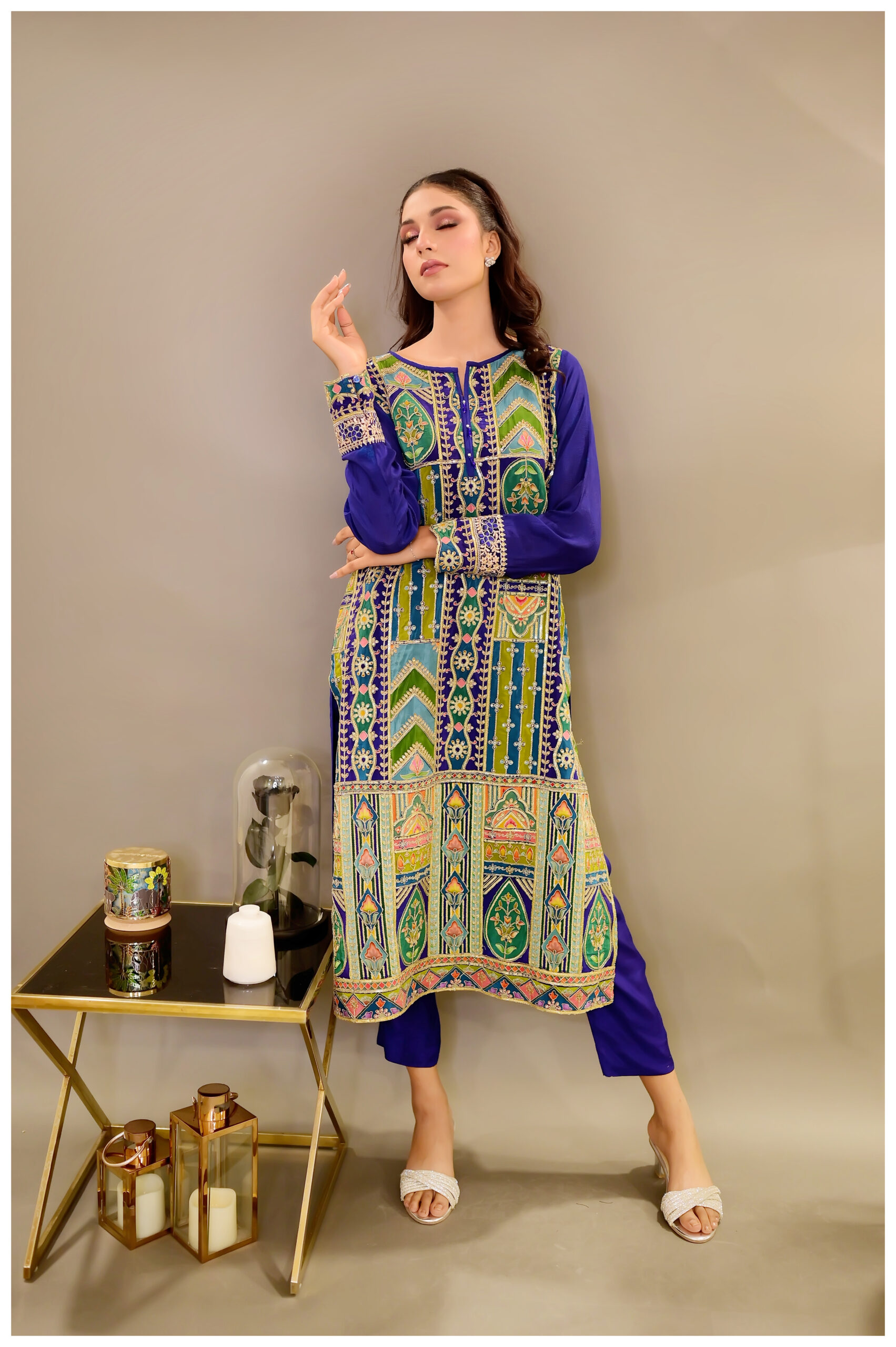 Heritage Bloom – Dark Blue 3 Piece Luxury Pret Suit - Image 5