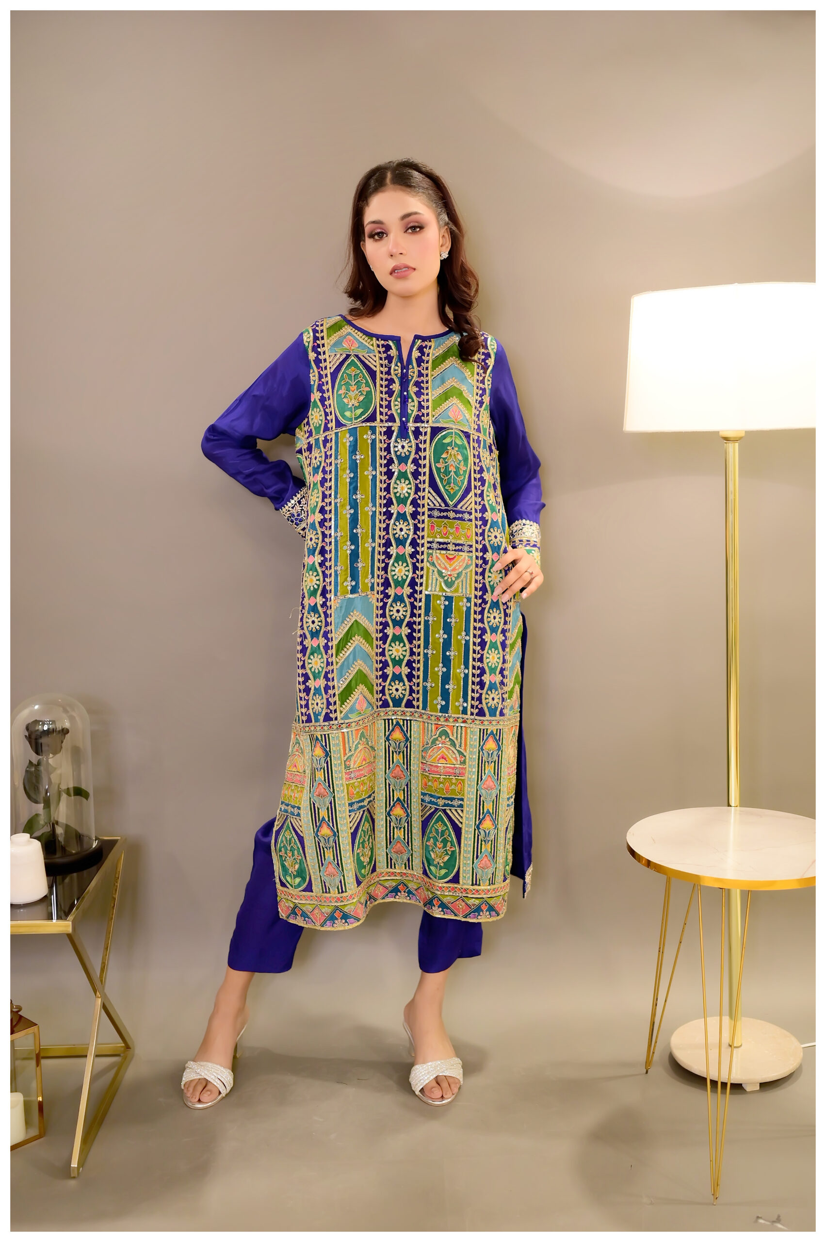 Heritage Bloom – Dark Blue 3 Piece Luxury Pret Suit - Image 6