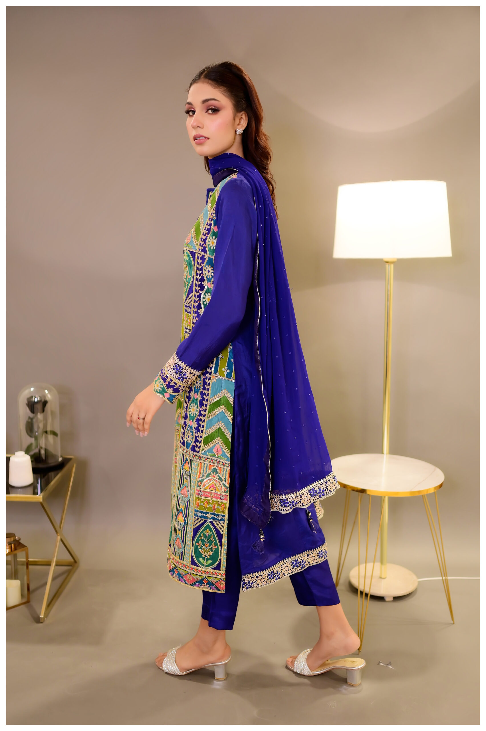 Heritage Bloom – Dark Blue 3 Piece Luxury Pret Suit - Image 9