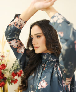 Silver Bloom – Grey 3-Piece Silk & Georgette Suit UK