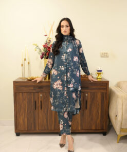 Alternative view of Silver Bloom – Grey 3-Piece Silk & Georgette Suit UK