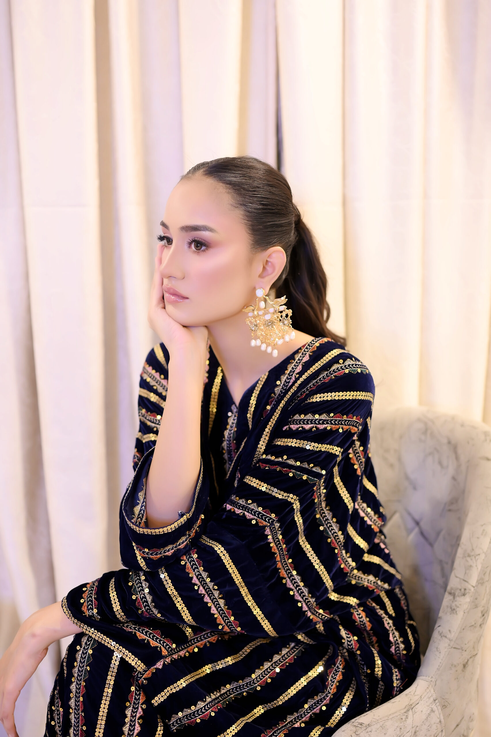 Midnight Stripes – Blue Velvet Stripy Kaftan UK - Image 8