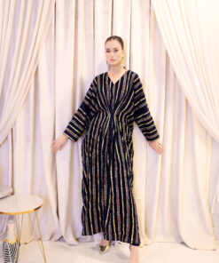 Alternative view of Midnight Stripes – Blue Velvet Stripy Kaftan UK