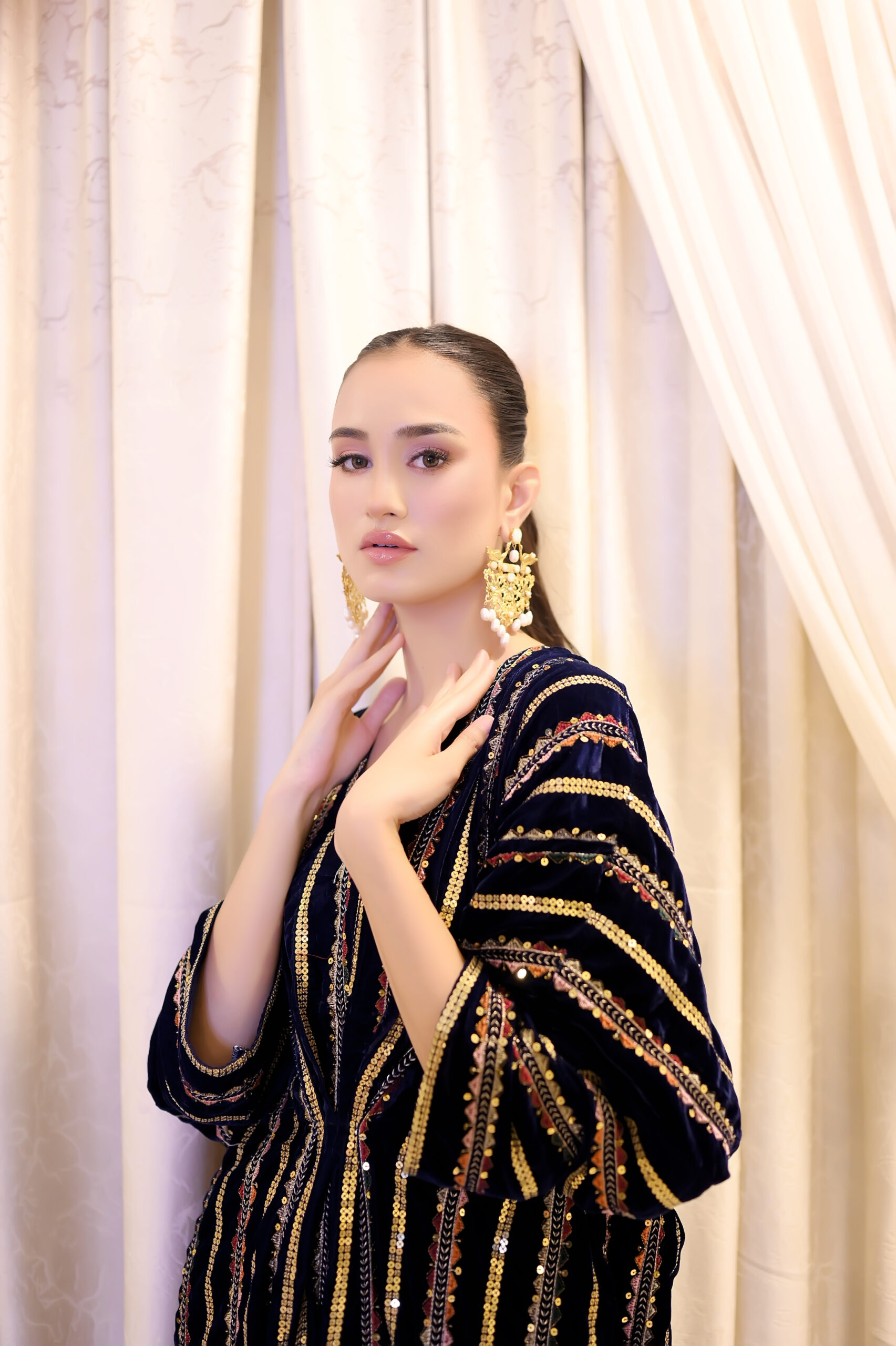 Midnight Stripes – Blue Velvet Stripy Kaftan UK - Image 4