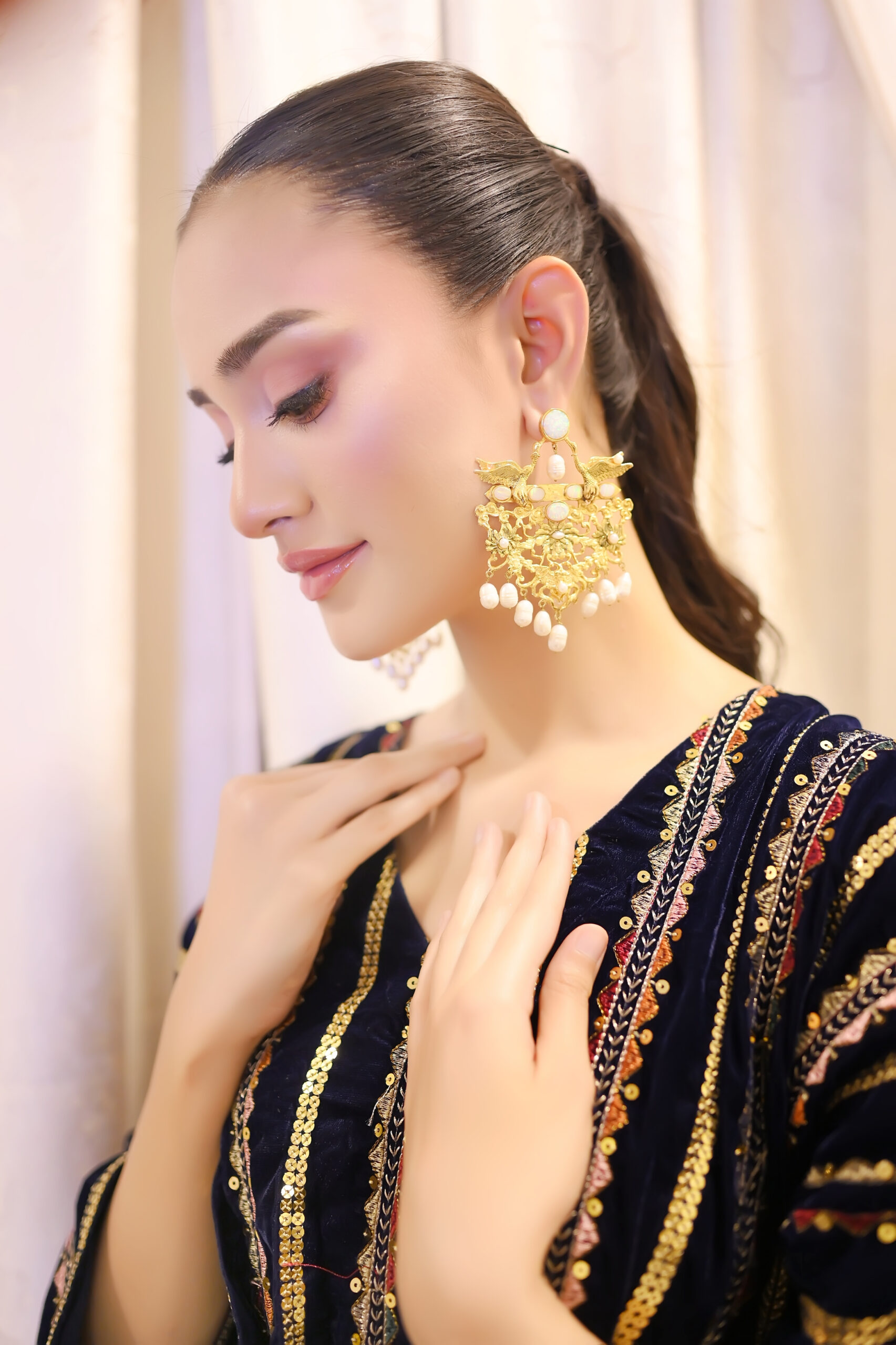 Midnight Stripes – Blue Velvet Stripy Kaftan UK - Image 7