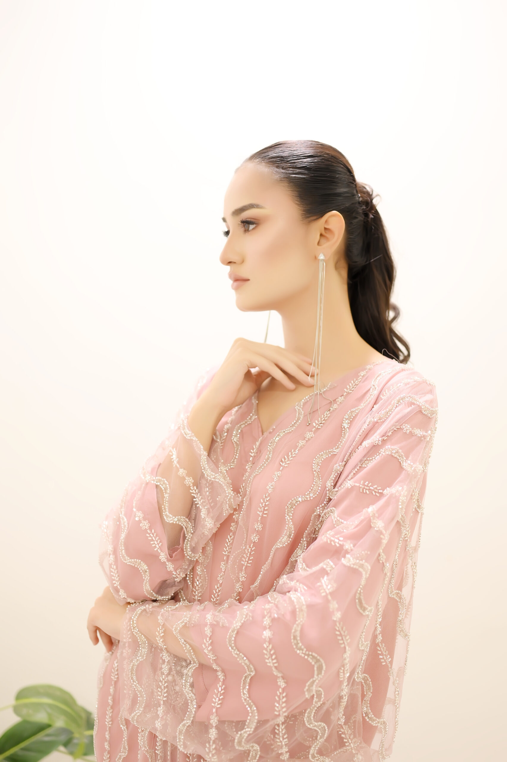 Blush Radiance – Pink Kaftan with Beadwork & Matching Trousers UK - Image 9