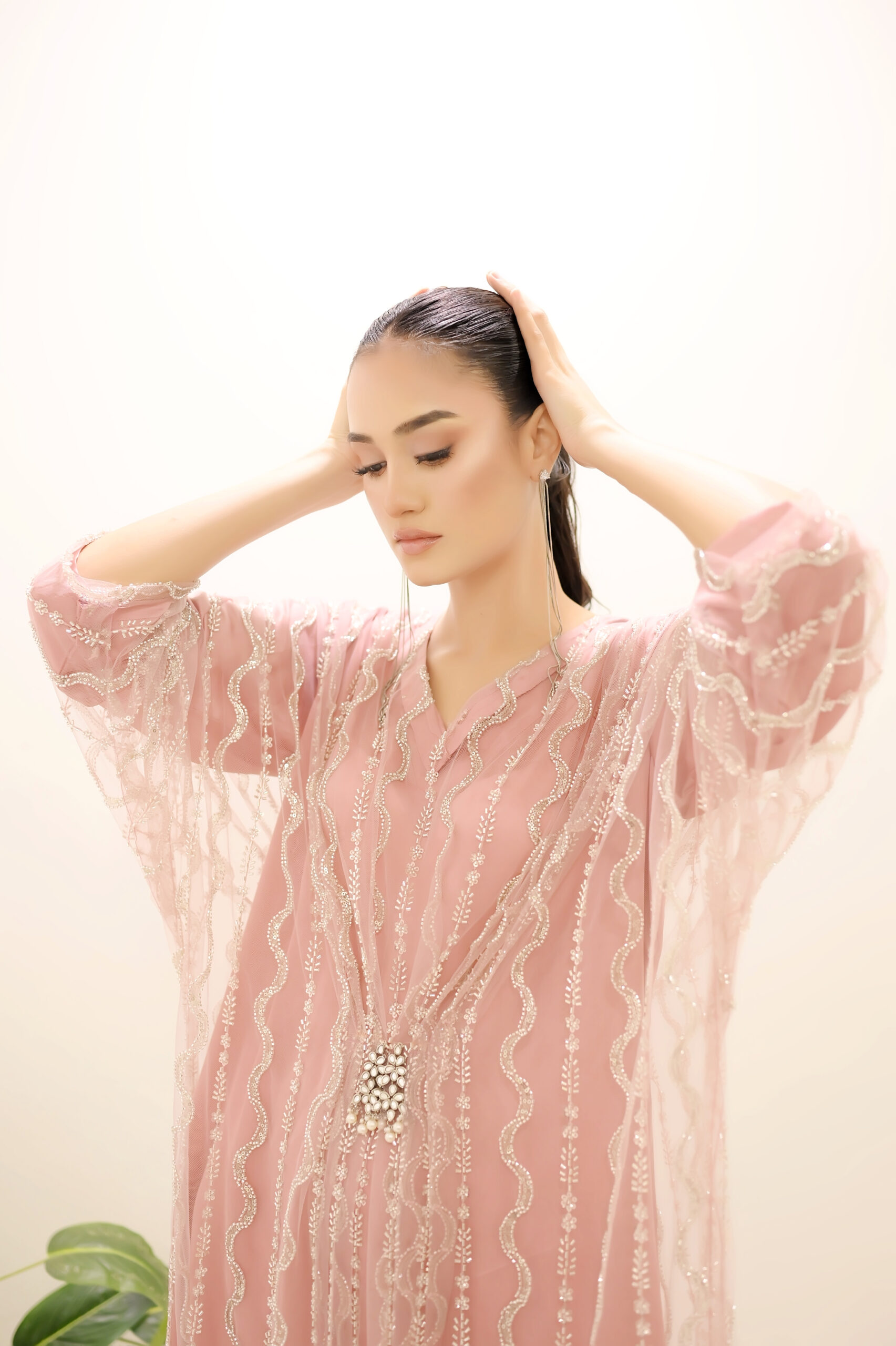 Blush Radiance – Pink Kaftan with Beadwork & Matching Trousers UK - Image 7