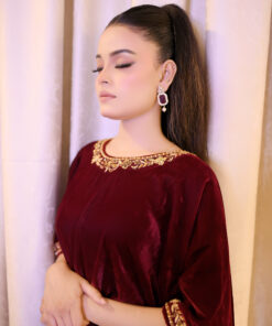 Alternative view of Crimson Luxe – Red Velvet Kaftan with Embroidery UK