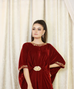 Crimson Luxe – Red Velvet Kaftan with Embroidery UK